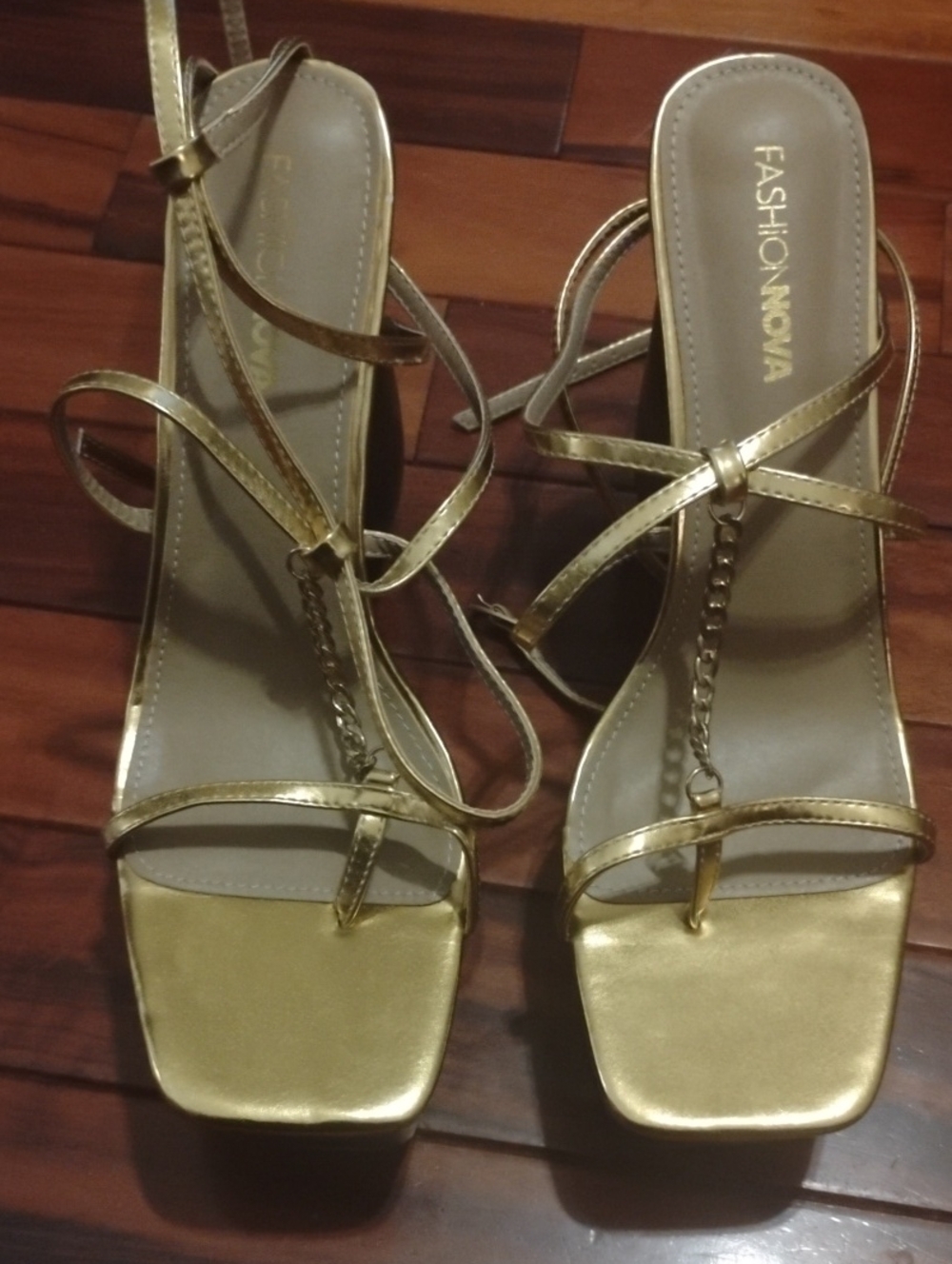 Fashion Nova Metallic Gold Strappy Chain Heels